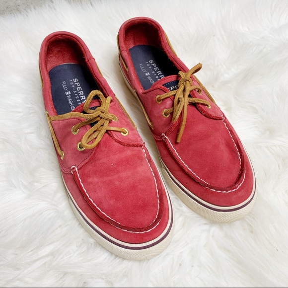red leather boat shoes